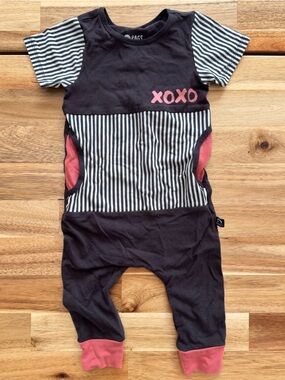 RAGS- Striped Black & White Baby Romper with Red Accents